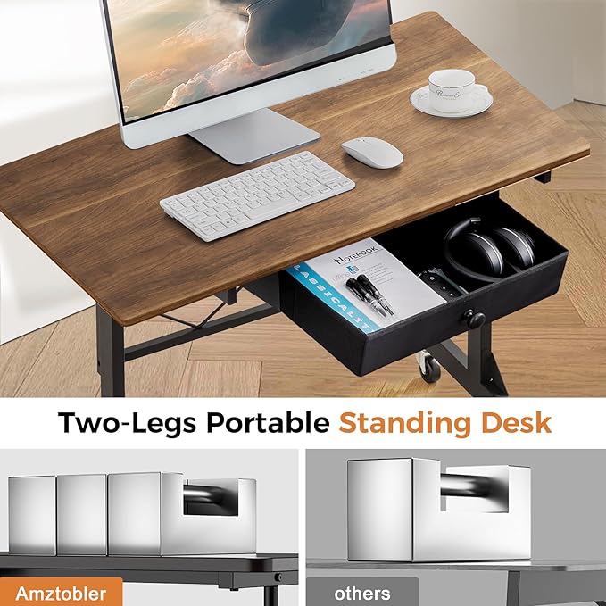 COMHOMA Small Standing Desk Adjustable Height Small Computer Desk Mobile Portable Rolling Laptop Table with Wheels 32" Computer Workstation Sit Stand Desks Portable Standing Table Treadmill desks