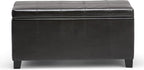 SIMPLIHOME Dover 36 inch Wide Contemporary Rectangle Storage Ottoman Bench in Tanners Brown Vegan Faux Leather, Assembled, For the Living Room, Entryway and Family Room