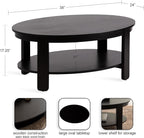 Kate and Laurel Foxford Modern Tiered Oval Coffee Table; 38 x 24 x 18; Black; Transitional Two-Tier Living Room Table with Storage and Resilient Wood Construction
