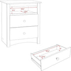 Prepac Sonoma 2 Drawer Nightstand: Elegant Bedroom Furniture, Bedside Table with Open Shelf, 23.25"W x 16"D x 28"H, White