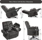 3-Motor Lift Chair with Adjustable Seat Height Zero Gravity Lay Flat Recliner with Heat Massage, Big Man Lift Recliners 400 lbs for Elderly Storage Cup Holders, Tall Man Recliners