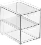mDesign Stackable Storage Containers Box with 2 Pull-Out Drawers - Stacking Plastic Drawer Bins for Kitchen Pantry and Cupboard, Cabinet, Counter, Island and Tables - Lumiere Collection, 4 Pack, Clear