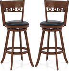 COSTWAY Bar Stools Set of 2, 30.5” Bar Height Bar stools with Solid Wood Legs, Cushioned Seat, Footrest, for Home, Kitchen Island, Bar (2, 30.5'' Seat Height)