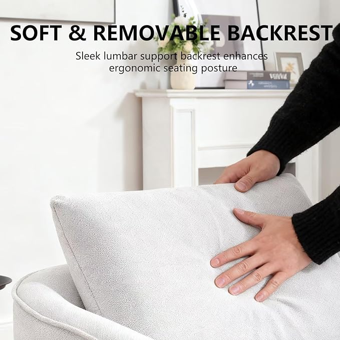 MINCETA Oversized Accent Chair for Living Room, 360° Swivel Barrel Chair with High Density Foam, Modern Reading Chair with Performance Fabric Upholstered Armchair for Apartment, Bedroom White