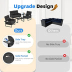 3 Piece Living Room Sofa Set, Leather Sofa Sets with Side Tray & Pocket, Modern 3 Pcs Sectional Couches Set for Apartment, Office, Bedroom (Black, Lovseat+2-Seat)