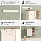 Bathroom Wall Cabinet, Farmhouse Medicine Cabinet with Barn Doors and Adjustable Shelves, 24'' Kitchen Wall Mounted Cabinet, Floating Over Toilet for Kitchen, Living Room