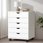5 Drawer Chest, Storage Cabinet Dressers with Wheels, Dressers Storage Cabinets, Dresser Mobile Cabinet with Wheels, Room Organizer, Drawers Wood Organization Furniture for Office, Home, White