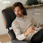 Top Black Grain Leather, Mid Century Chaise Lounge Chair and Ottoman, Modern Chair Classic Design, Palisander Wood, Heavy Duty Base Support for Living Room Office