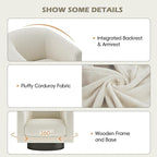 360° Swivel Accent Chairs, Modern Bucket Chair, Corduroy Barrel Armchair, Comfy Boucle Chair, Single Sofa for Living Room Bedroom. Cream White
