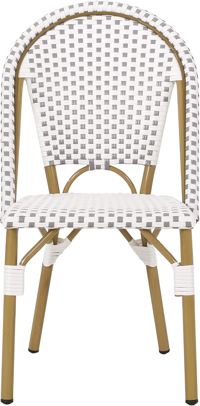 Christopher Knight Home Philomena Outdoor French Bistro Chair (Set of 4), Gray + White + Bamboo Print Finish