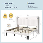 Allewie King Size Platform Bed Frame with USB Charging Station and Storage Shelf/Upholstered Velvet Wingback Headboard/Wooden Slats Support/No Box Spring Needed/Easy Assembly, White