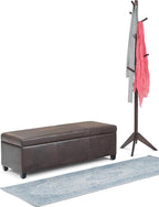 SIMPLIHOME Avalon 48 inch Wide Contemporary Rectangle Storage Ottoman Bench in Distressed Brown Vegan Faux Leather, Assembled, for the Living Room, Entryway and Family Room
