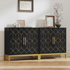 HLR Accent Cabinet with Gold Trim Set of 2,Storage Cabinet with 2 Doors,Modern Wooden Sideboard for Living Room, Kitchen, Office and Hallway(Black)