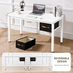 White Computer Desk with Drawer, 47 Inch Home Office Work Desks, Modern Writing Study PC Desk Gaming Table for Small Place Bedroom, Thickened Tabletop and Stable Metal Frame Leg Support