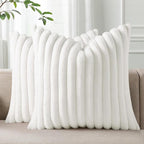 Pallene Faux Fur Plush Throw Pillow Covers 20x20 Set of 2, Luxury Soft Fluffy Striped Decorative Pillow Covers for Sofa, Couch, Living Room, White