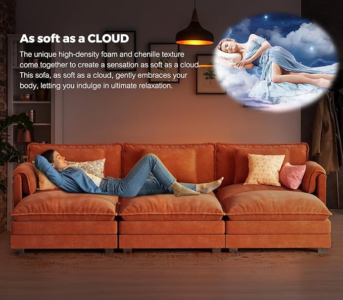 ELUCHANG Oversized 42" W Single Sofa with Ottoman, Convertible Sofa Bed for Living Room, Bedroom & Apartment, DIY Combination, Chenille Terracotta