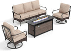 Patio Furniture Set with 56" Fire Pit Table, Premium Outdoor Wicker Metal Frame Furniture with Upgraded Waterproof Thick Cushions for Porch, Poolside, Deck, and Yard（4 Pieces,Beige