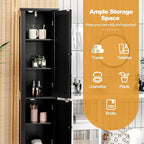 COSTWAY Tall Bathroom Storage Cabinet, 5-Tier Freestanding Linen Tower Cabinet with 2 Doors, Wooden Side Storage Organizer, Narrow Slim Floor Cabinet for Bathroom, Living Room, Kitchen (Black)