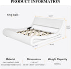 SHA CERLIN King Size Upholstered Bed Frame, Deluxe Low Profile Sleigh Bed with Faux Leather Ergonomics Headboard, No Box Spring Needed & Easy Assembly, White