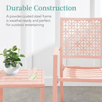 Best Choice Products 3-Piece Outdoor Bistro Set, Stackable Modern Steel Furniture for Porch, Garden w/ 2 Chairs, Table, Geometric Decor - Peach