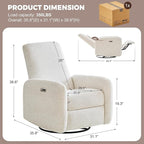 Power Recliner Chair, Swivel Rocker Recliner with USB A/C Charging Ports & Smooth Swivel Motion, Chenille Upholstered Rocking Chair for Nursery,Living Room, Bedroom, 1PC, Cream