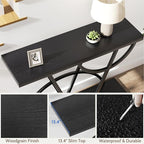43" Console Table, Industrial Entryway Table with Storage Shelf, Narrow Wood Sofa Table with Metal Frame for Living Room, Hallway, Foyer, Entrance, Black