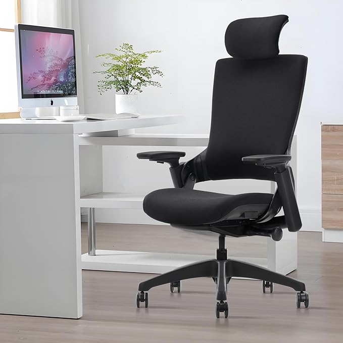 CLATINA Ergonomic High Swivel Executive Chair with Adjustable Height Head 3D Arm Rest Lumbar Support and Upholstered Back for Home Office Black