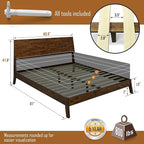 Acacia Serenity Queen Bed Frame with Headboard Natural Wood Bed, Scandinavian Signature High Headboard Compatible with All Mattress Types, 30 Mins Assembly Wood Slats Support Bedroom Furniture, Walnut