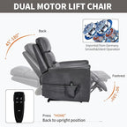 PELUMY Power Lift Recliner Chair for Elderly with Massage and Heat, Dual Motor Heavy Duty 350lbs Recliner, 8-Point Vibration & Lumbar Heating, Electric Lift Chair (Breathable Leather, Dark Grey)
