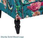 Accent Chair, Upholstered High Back Floral Armchair with Nailhead Trim & Wood Legs, Comfy Wingback Reading Single Sofa Chair for Small Spaces, Living Room, Bedroom (Blue Floral, Set of 2)