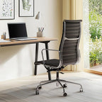 Ribbed Office Chair with Top Grain Leather - High Back Ergonomic Desk Chair with Aluminum Arms & Frame, Swivel Wheels & Tilt Function, Adjustable Height