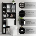 Vabches Over The Toilet Storage Cabinet, Farmhouse Storage Cabinet Over Toilet with Acrylic Doors，Home Space-Saving Toilet Rack, for Bathroom, Restroom, Laundry, Black