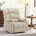 MCombo Oversized Dual Motor Power Lift Recliner Chair Sofa with Massage and Heat for Big Elderly People, Infinite Position, USB Ports, Faux Leather R7677 (Beige, Medium-Oversize)