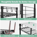 PrimeZone Over The Toilet Storage Shelf - 4 Tier Adjustable Metal Bathroom Wire Shelves Organizer with 2 Hooks, Freestanding Above Toilet Storage Rack for Bathroom Laundry, Black