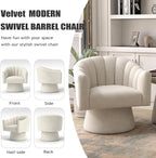 Swivel Accent Chair Set of 2, Upholstered Velvet 360° Swivel Barrel Chair for Living Room Overstuffed Bouncle Reading Chair Round Armchair for Bedroom,Vanity,Office (Beige)