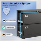 DEVAISE Metal Lateral File Cabinet with Lock, 2 Drawer Filing Cabinets for Home Office, 16" D x 35" W x 29" H Wide Storage Organization for Hanging Files Letter/A4/Legal/F4 Size, Black