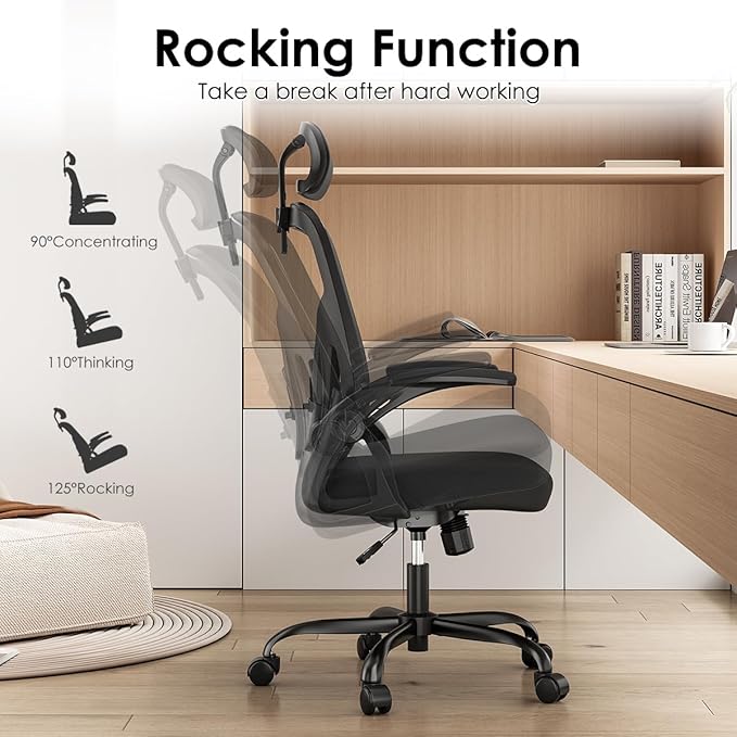 Farini Ergonomic Office Chair, Home Office Desk Chair with Headrest, High Back Computer Chair with Armrests and Adjustable Lumbar Support for Home Office Study Room, White & Black