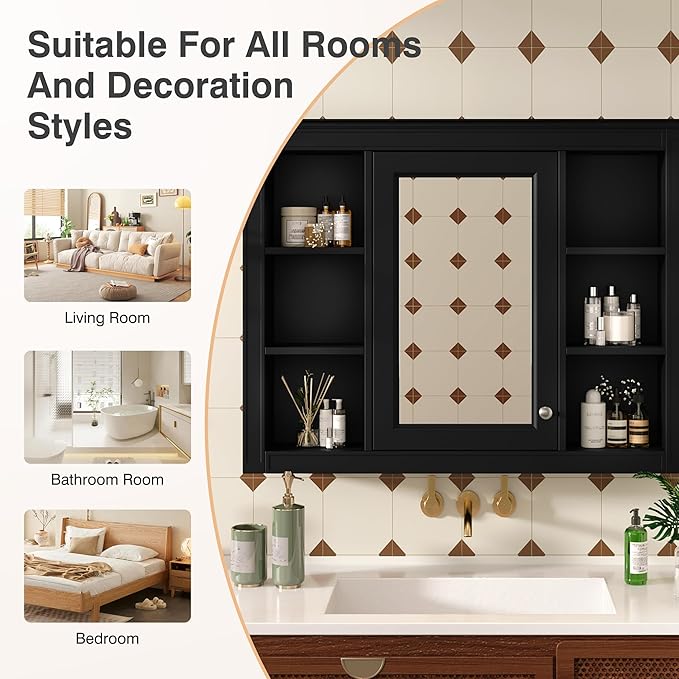 Bathroom Wall Cabinet with Mirror, 35'' x 27.5'' Medicine Cabinet with Mirror Door and Adjustable Shelves, Over Toilet Storage Cabinet, Wall-Mounted Bathroom Mirrors for Over Sink with Storage