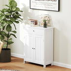 Tangkula Bathroom Storage Cabinet, Freestanding Floor Organizer w/ 2 Doors, 1 Drawer & 1 Adjustable Shelf, Modern Home Bathroom Furniture for Living Room Entryway Kitchen (Cabinet & Drawer, White)
