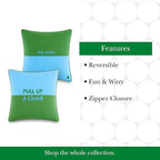 Kate Spade New York Pull Up A Chair Reversible Decorative Pillow, 20" x 20" Throw Pillow for Bed or Sofa, Cotton and Linen Cover, Blue and Green, 20 x 20