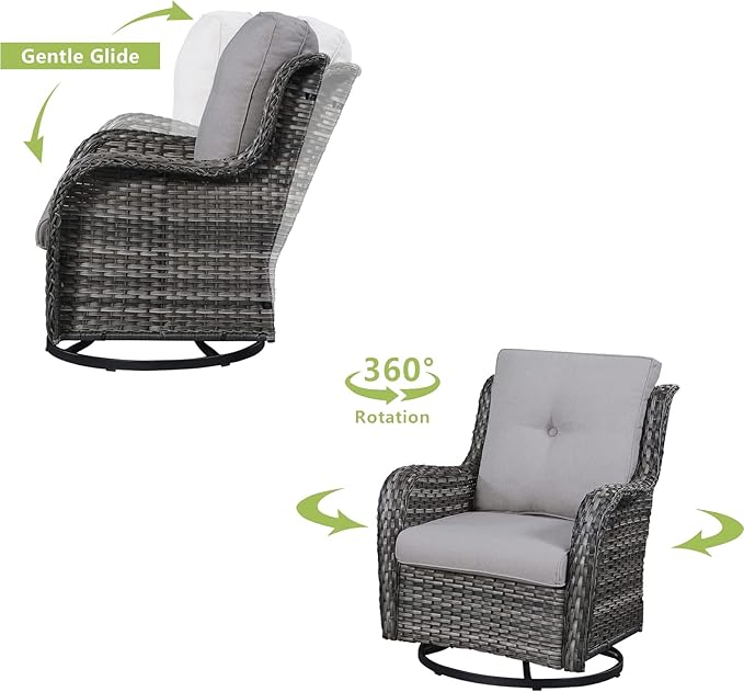 HUMMUH Patio Furniture 6 Pieces Outdoor Furniture Set Wicker Outdoor Sectional Sofa with Swivel Rocking Chairs,Patio Ottomans,Patio Coffee Table