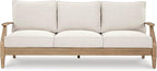 Signature Design by Ashley Carter Hall Outdoor Eucalyptus Wood Patio Sofa – Cushioned with UV-Resistant Nuvella Fabric, 5-Step Protective Finish, Beige