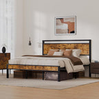 Z-hom Upgraded King Size Bed Frame, Heavy Duty Metal Sturdy King Bed Frame with Modern Wood Headboard & Footboard, Stable Platform Bed Furniture Bed Storage, No Noise, No Box Springs, Vintage Brown