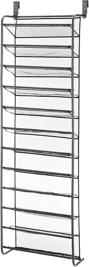 Whitmor 36 Pair Over The Door Shoe Rack, 12 Tier Hanging Shoe Organizer, Heavy Duty Metal & Mesh Shoe Holder, Hanging Shoe Rack for Closet Organizer & Storage, 69" L x 21.7" W x 7.5" H, Gunmetal Gray