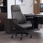 Home Office Desk Chair, Ergonomic High Back Leather Computer Chair with Lumbar Support, Adjustable Height & Recline, Swivel Executive Office Chair with Armrests and Rubber Casters, Dark Grey