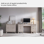 T4TREAM Fluted Executive Desk with Drawers, 60" Modern Home Office Computer Desk with Charging Station, File Cabinet, Keyboard Tray and Storage Cabinet for Study, Living Room, Bedroom, Alder White