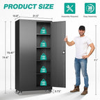SISESOL Metal Storage Cabinet with Wheels,75 inch Tall Rolling Garage Storage Cabinet with Lock,Black Metal Cabinets with Wheels and Shelves,Deep Heavy Duty Tool Locker for Garage,Home,Office,Shop