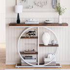 41.3" Console Table for Entryway, Industrial Hallway Sofa Table with Storage Shelves, Narrow Accent Decor Living Room Furniture with Circle Base for Foyer, Entrance, Brown White