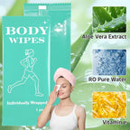 200 Pack Body Wipes Individually Wrapped, Shower Wipes For Adults, No Rinse Bath Wipe Bulk, Cleansing Wipe Travel Size for Travel, Gym, Camping, Outdoors Sports (Green)