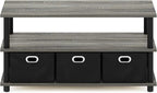 FURINNO Turn-N-Tube Coffee Table, 31.22D x 15.5W x 15.8H in, French Oak Grey/Black/Black